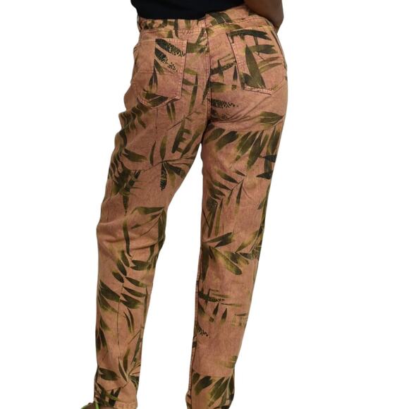 Chicos Foliage Print Jeans Brown Palm Leaves Tropical High Waist Vintage Size 8 - Picture 2 of 13